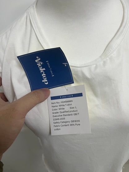 Violetop White Crew Neck T-Shirt - Versatile Short-Sleeve Everyday Wear