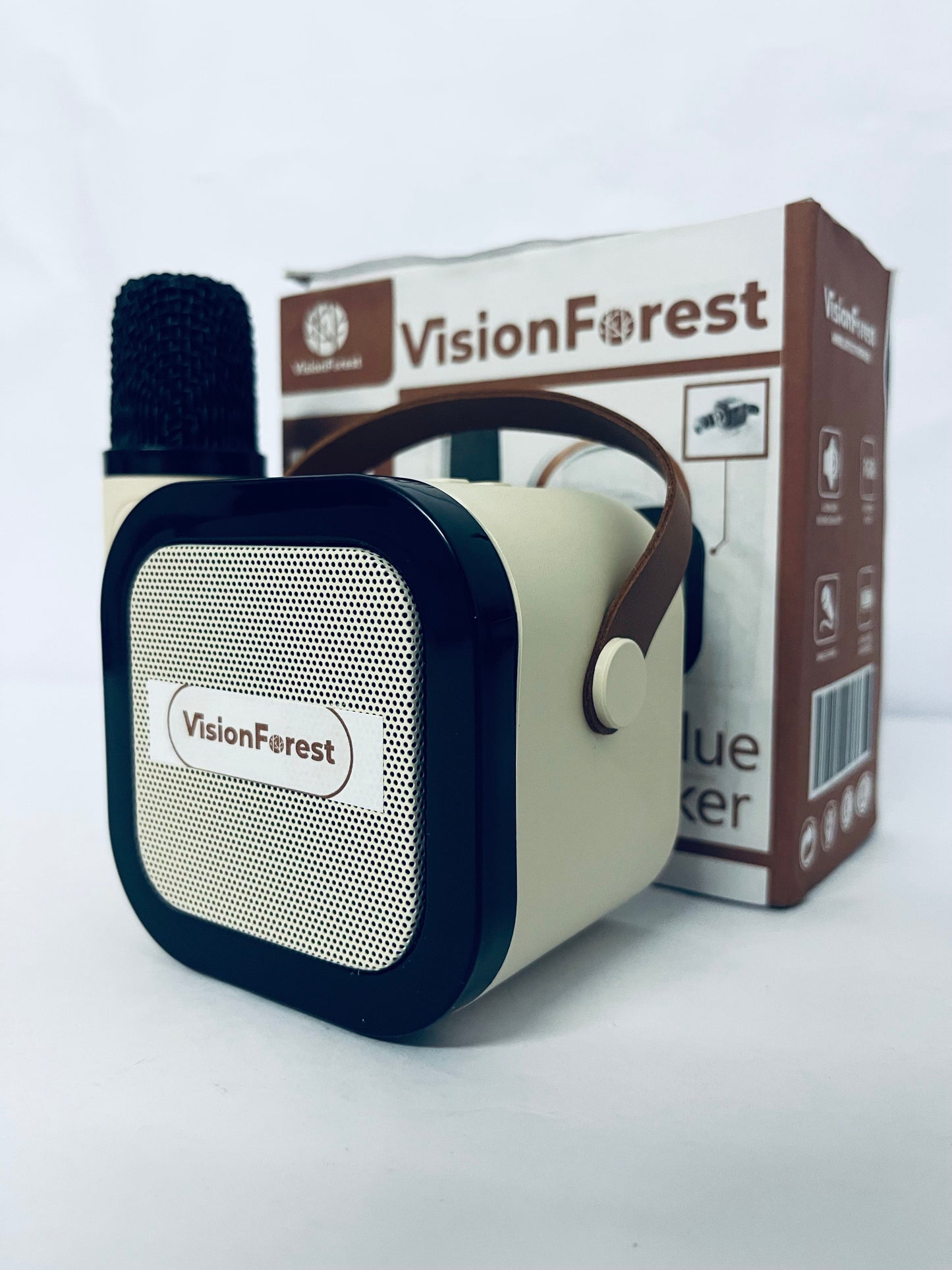 VisionForest Karaoke Machine for Kids Adults, Mini Portable Bluetooth Karaoke Speaker with Wireless Microphone and Light,Toys for All Smartphones,Birthday, Family,Home Party Beige