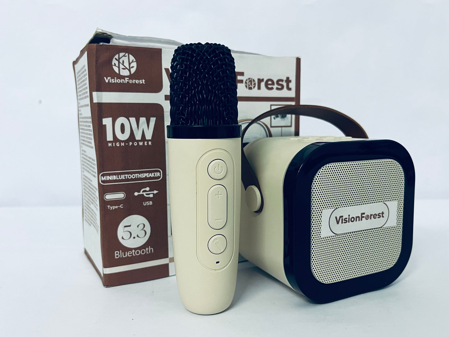 VisionForest Karaoke Machine for Kids Adults, Mini Portable Bluetooth Karaoke Speaker with Wireless Microphone and Light,Toys for All Smartphones,Birthday, Family,Home Party Beige