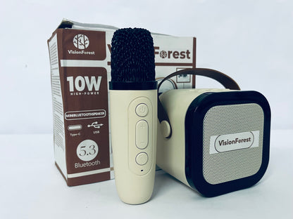 VisionForest Karaoke Machine for Kids Adults, Mini Portable Bluetooth Karaoke Speaker with Wireless Microphone and Light,Toys for All Smartphones,Birthday, Family,Home Party Beige