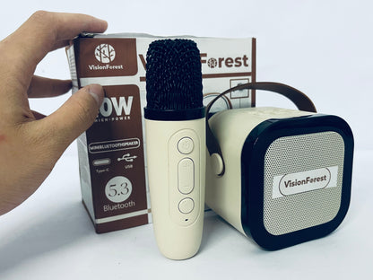 VisionForest Karaoke Machine for Kids Adults, Mini Portable Bluetooth Karaoke Speaker with Wireless Microphone and Light,Toys for All Smartphones,Birthday, Family,Home Party Beige