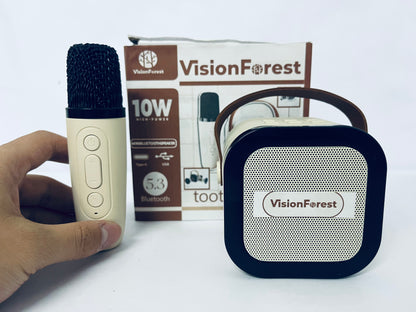 VisionForest Karaoke Machine for Kids Adults, Mini Portable Bluetooth Karaoke Speaker with Wireless Microphone and Light,Toys for All Smartphones,Birthday, Family,Home Party Beige