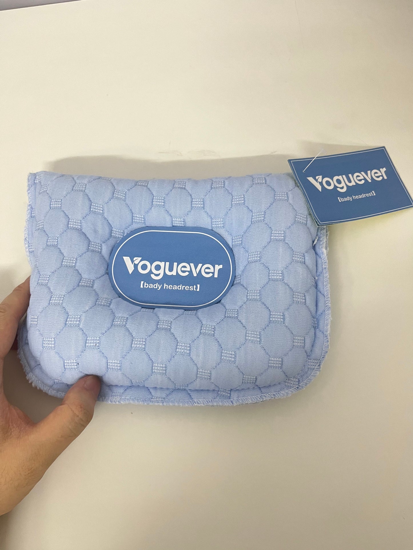 Voguever Baby Headrest Pillow - Light Blue Quilted Infant Neck Support Pillow for Crib, Stroller & Car Seat