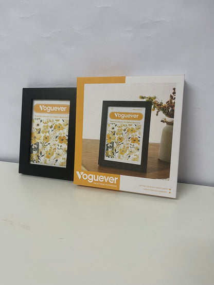 Voguever Matte Black Tabletop Picture Frame - Decorative Floral Accent Desktop Photo Frame for Home & Office