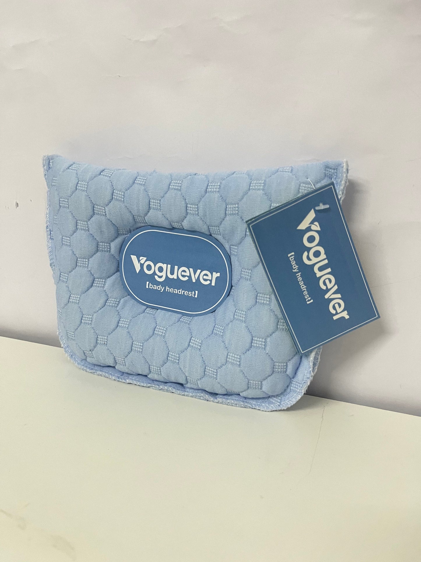 Voguever Baby Headrest Pillow - Light Blue Quilted Infant Neck Support Pillow for Crib, Stroller & Car Seat