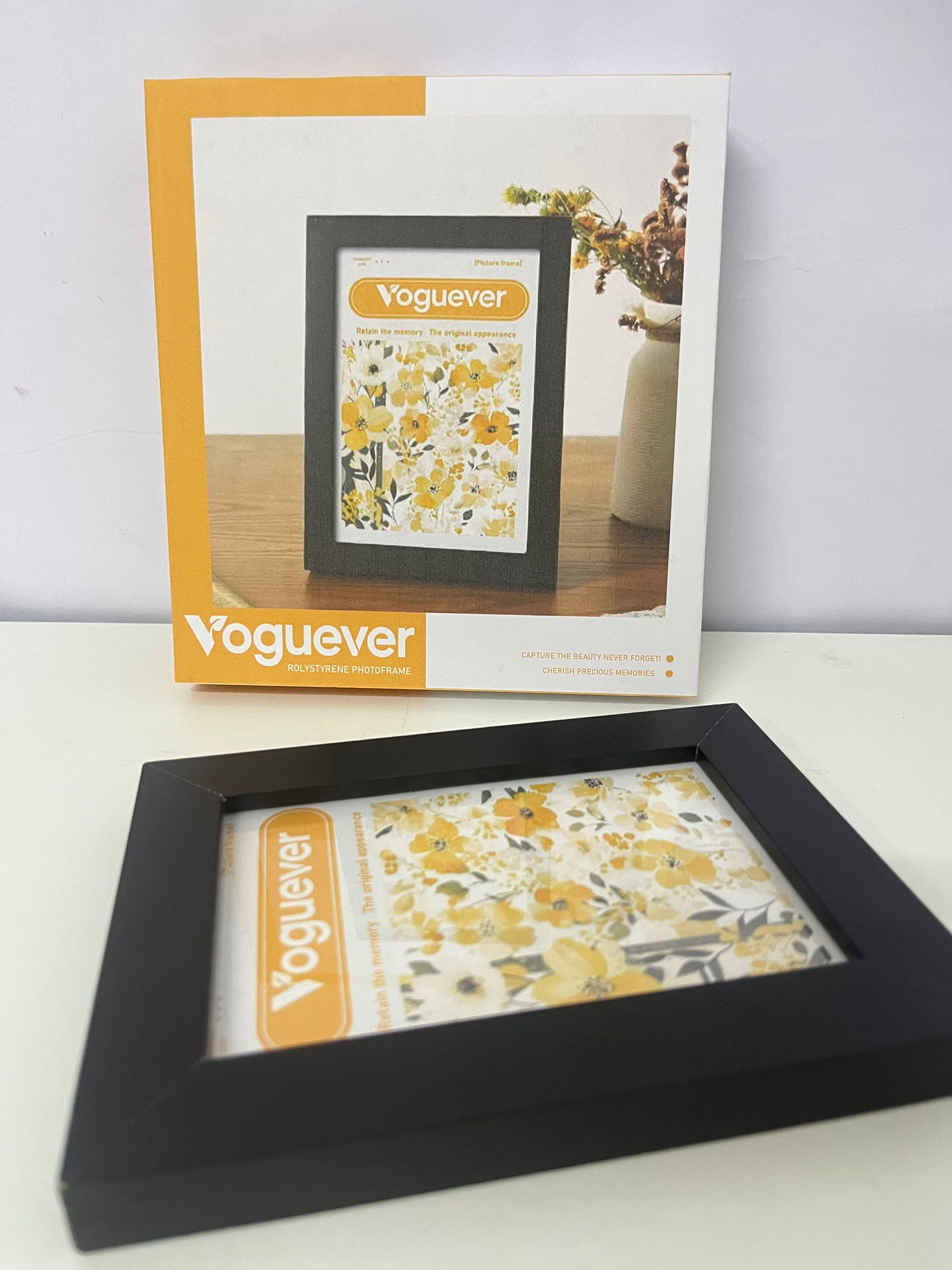 Voguever Matte Black Tabletop Picture Frame - Decorative Floral Accent Desktop Photo Frame for Home & Office