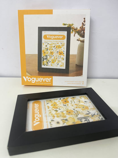 Voguever Matte Black Tabletop Picture Frame - Decorative Floral Accent Desktop Photo Frame for Home & Office
