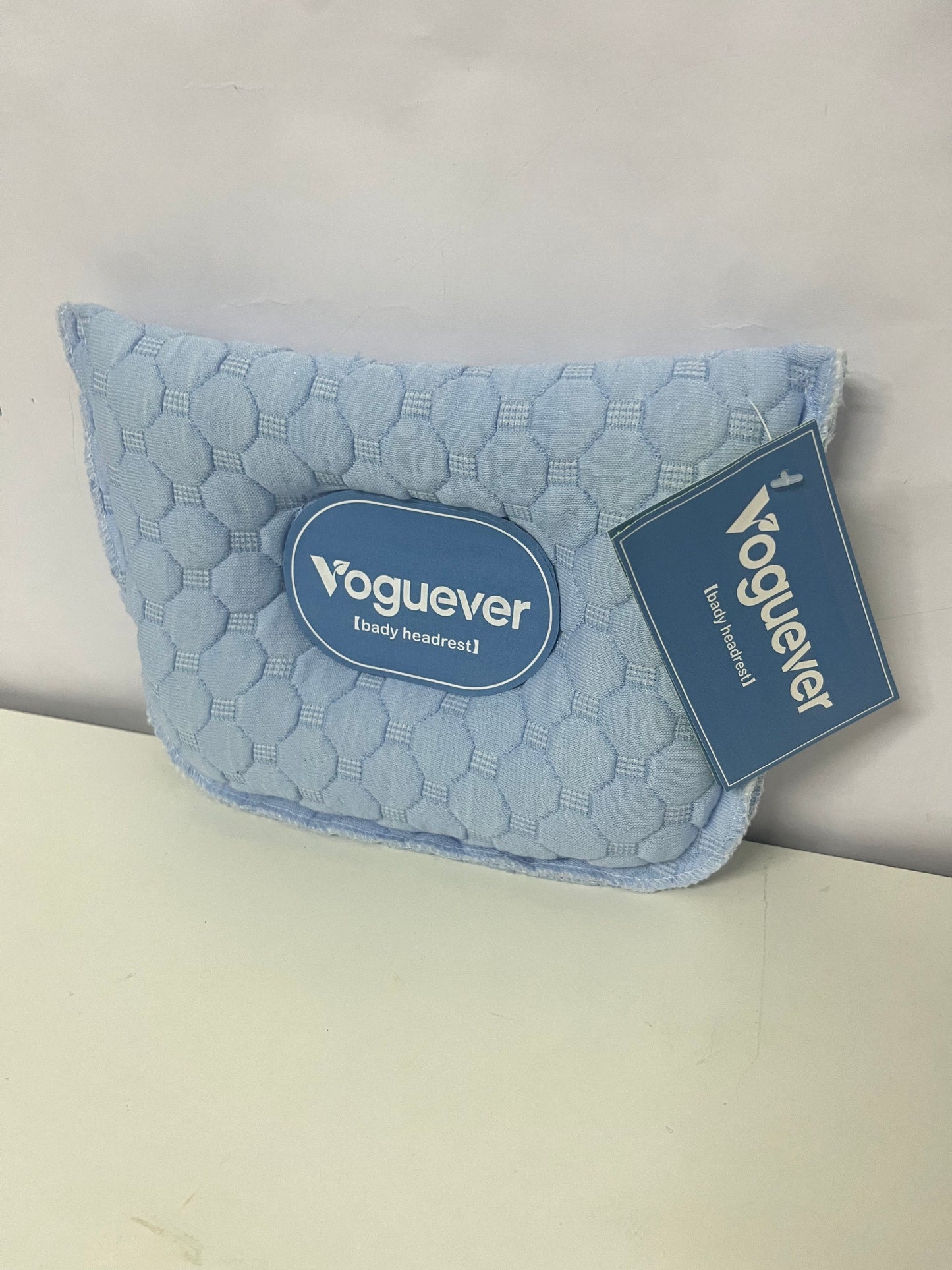 Voguever Baby Headrest Pillow - Light Blue Quilted Infant Neck Support Pillow for Crib, Stroller & Car Seat