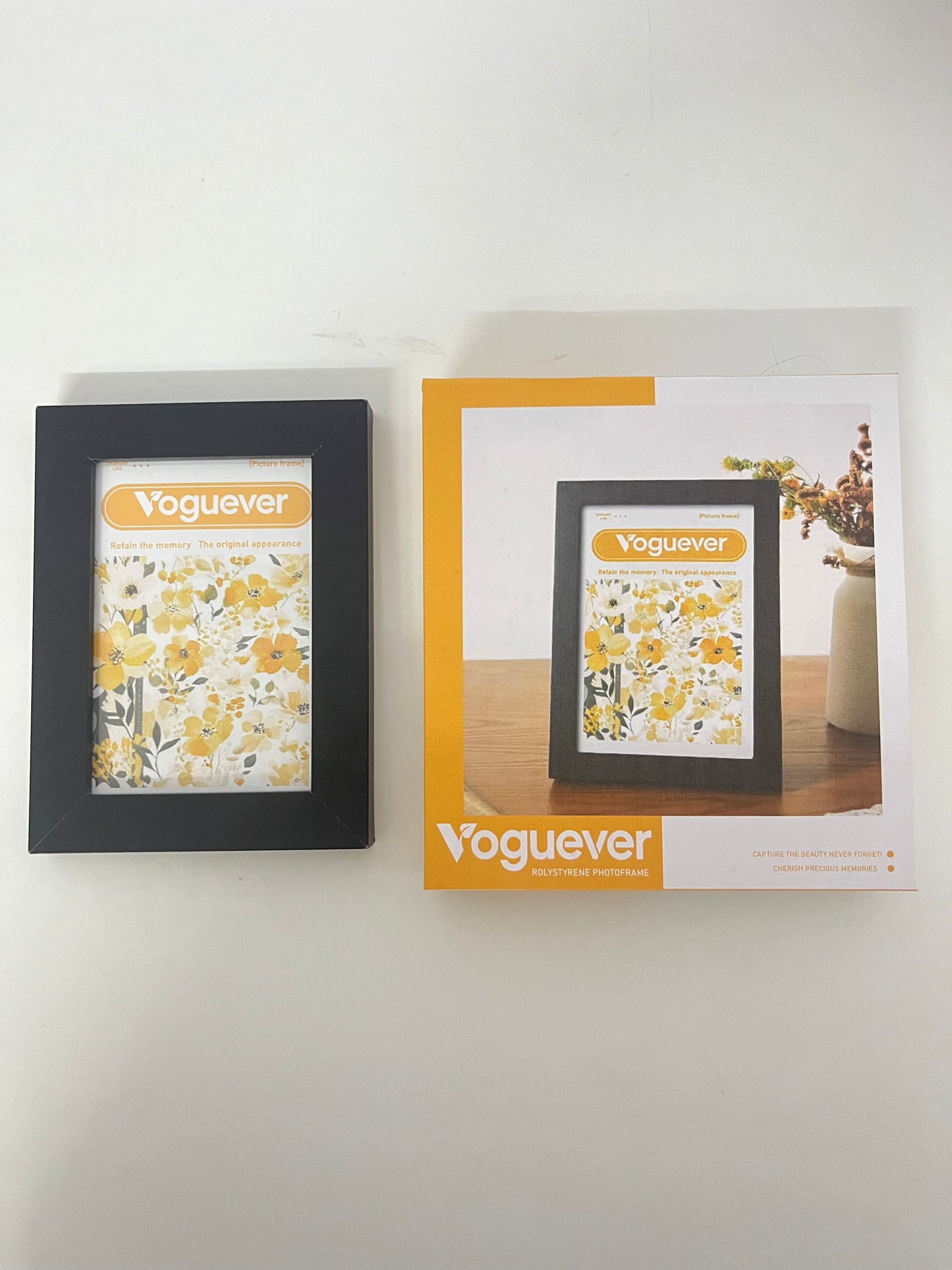 Voguever Matte Black Tabletop Picture Frame - Decorative Floral Accent Desktop Photo Frame for Home & Office