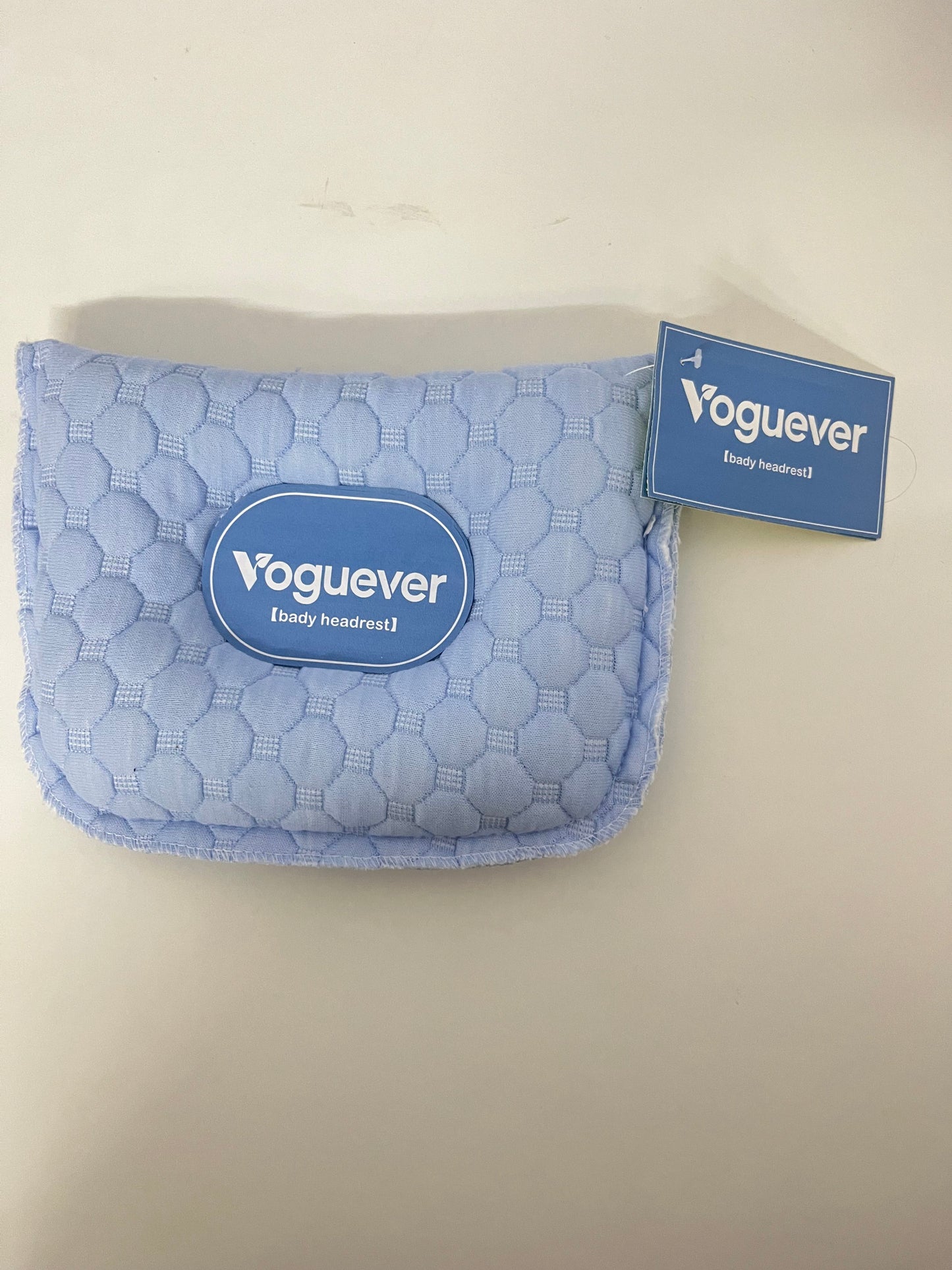 Voguever Baby Headrest Pillow - Light Blue Quilted Infant Neck Support Pillow for Crib, Stroller & Car Seat