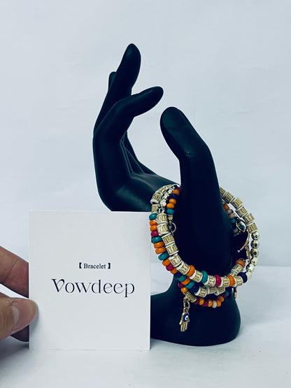 Vowdeep Bohemian Handmade Bracelet Set For Women Adjustable Rope Chain Bangle
