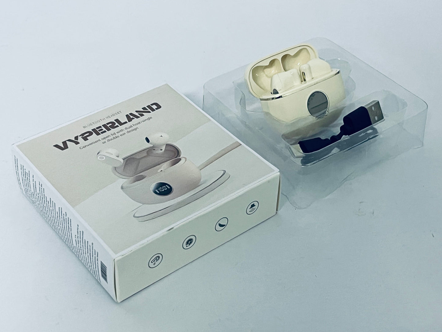 VYPERLAND Wireless Earbuds Bluetooth Headphones in Ear Buds with Stereo Deep Bass, 60H Bluetooth Ear Buds with Noise Cancelling Mics, Waterproofing Earphones Hands-Free Calls Dual LED Display