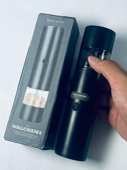 WALLCREEPER Electric food grinders  Electric salt and Pepper Grinder shakers set One-Hand Operation for Rechargeable Automatic Pepper Mill Grinder (black)