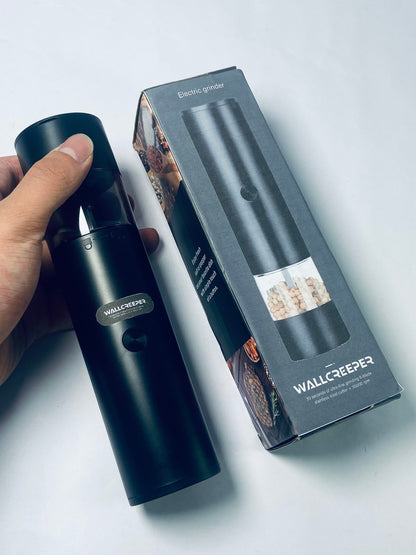 WALLCREEPER Electric food grinders  Electric salt and Pepper Grinder shakers set One-Hand Operation for Rechargeable Automatic Pepper Mill Grinder (black)