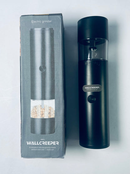 WALLCREEPER Electric food grinders  Electric salt and Pepper Grinder shakers set One-Hand Operation for Rechargeable Automatic Pepper Mill Grinder (black)