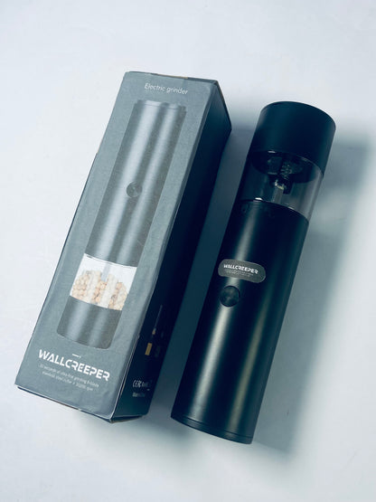 WALLCREEPER Electric food grinders  Electric salt and Pepper Grinder shakers set One-Hand Operation for Rechargeable Automatic Pepper Mill Grinder (black)