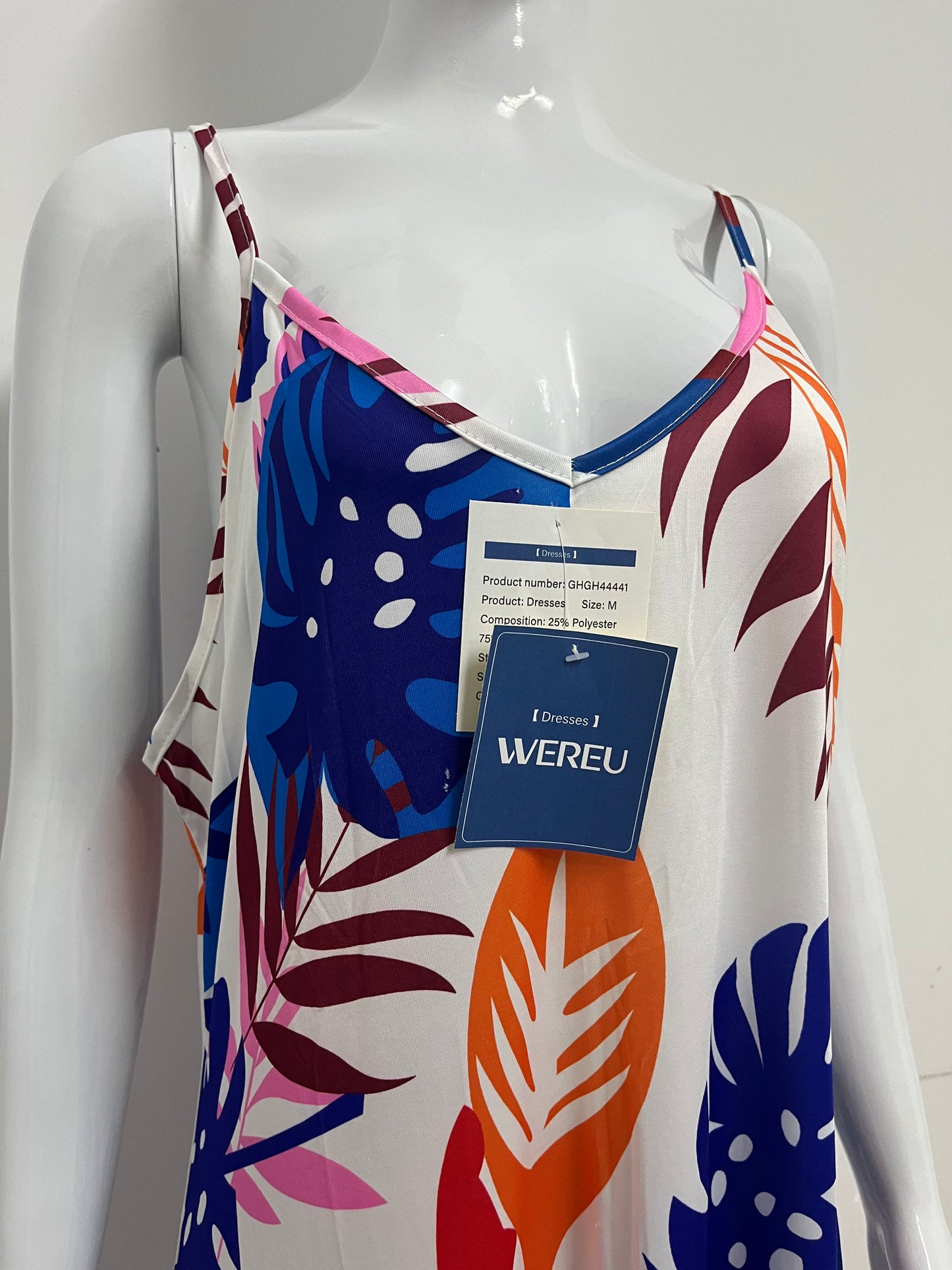 [WEREU Dresses]-Tropical Print Slip Dress - Vacation-Style Loose Casual Dress