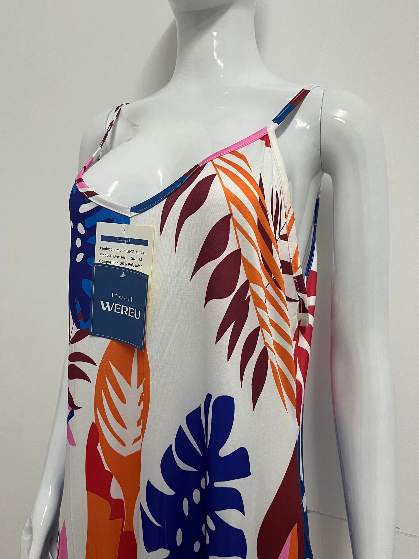 [WEREU Dresses]-Tropical Print Slip Dress - Vacation-Style Loose Casual Dress