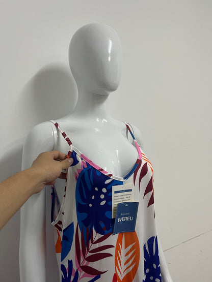 [WEREU Dresses]-Tropical Print Slip Dress - Vacation-Style Loose Casual Dress