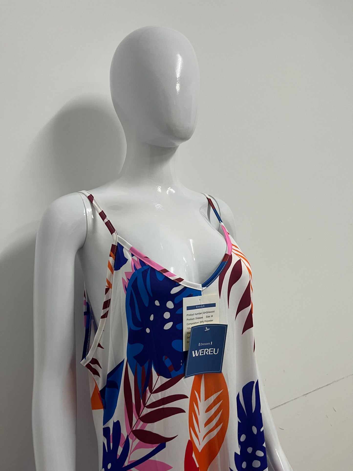 [WEREU Dresses]-Tropical Print Slip Dress - Vacation-Style Loose Casual Dress