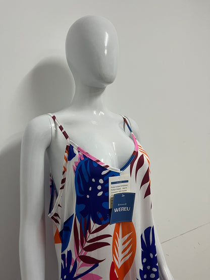 [WEREU Dresses]-Tropical Print Slip Dress - Vacation-Style Loose Casual Dress