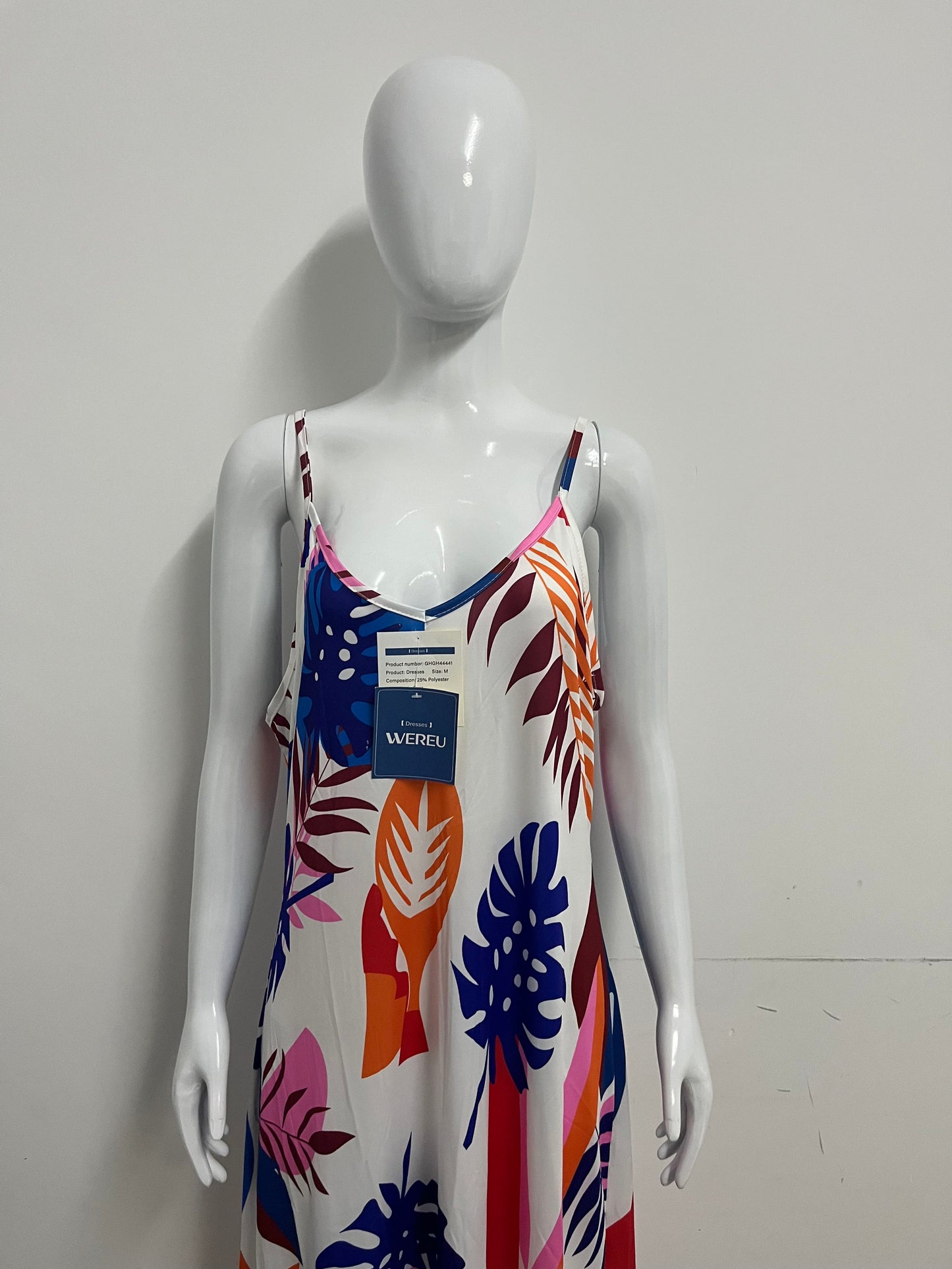 [WEREU Dresses]-Tropical Print Slip Dress - Vacation-Style Loose Casual Dress