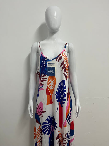 [WEREU Dresses]-Tropical Print Slip Dress - Vacation-Style Loose Casual Dress
