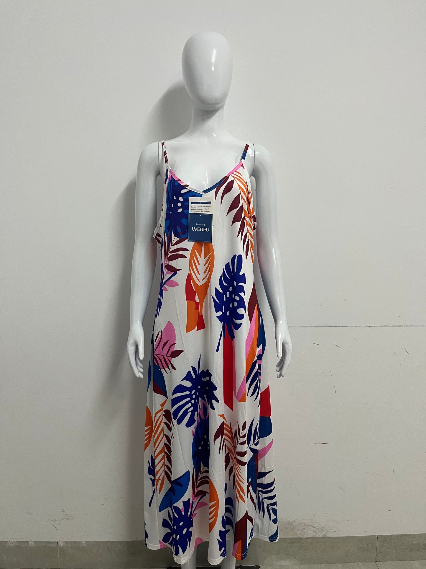 [WEREU Dresses]-Tropical Print Slip Dress - Vacation-Style Loose Casual Dress