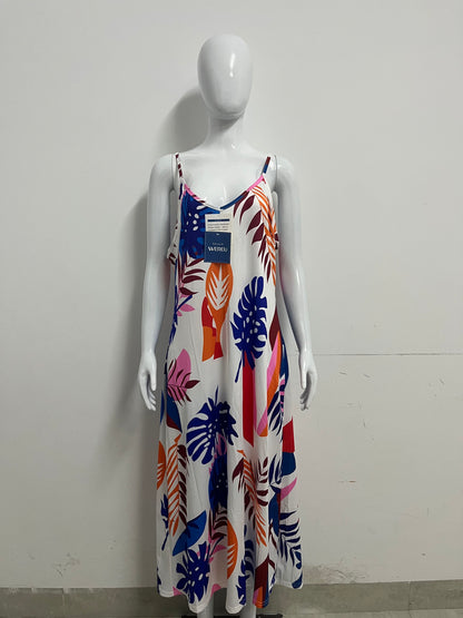 [WEREU Dresses]-Tropical Print Slip Dress - Vacation-Style Loose Casual Dress