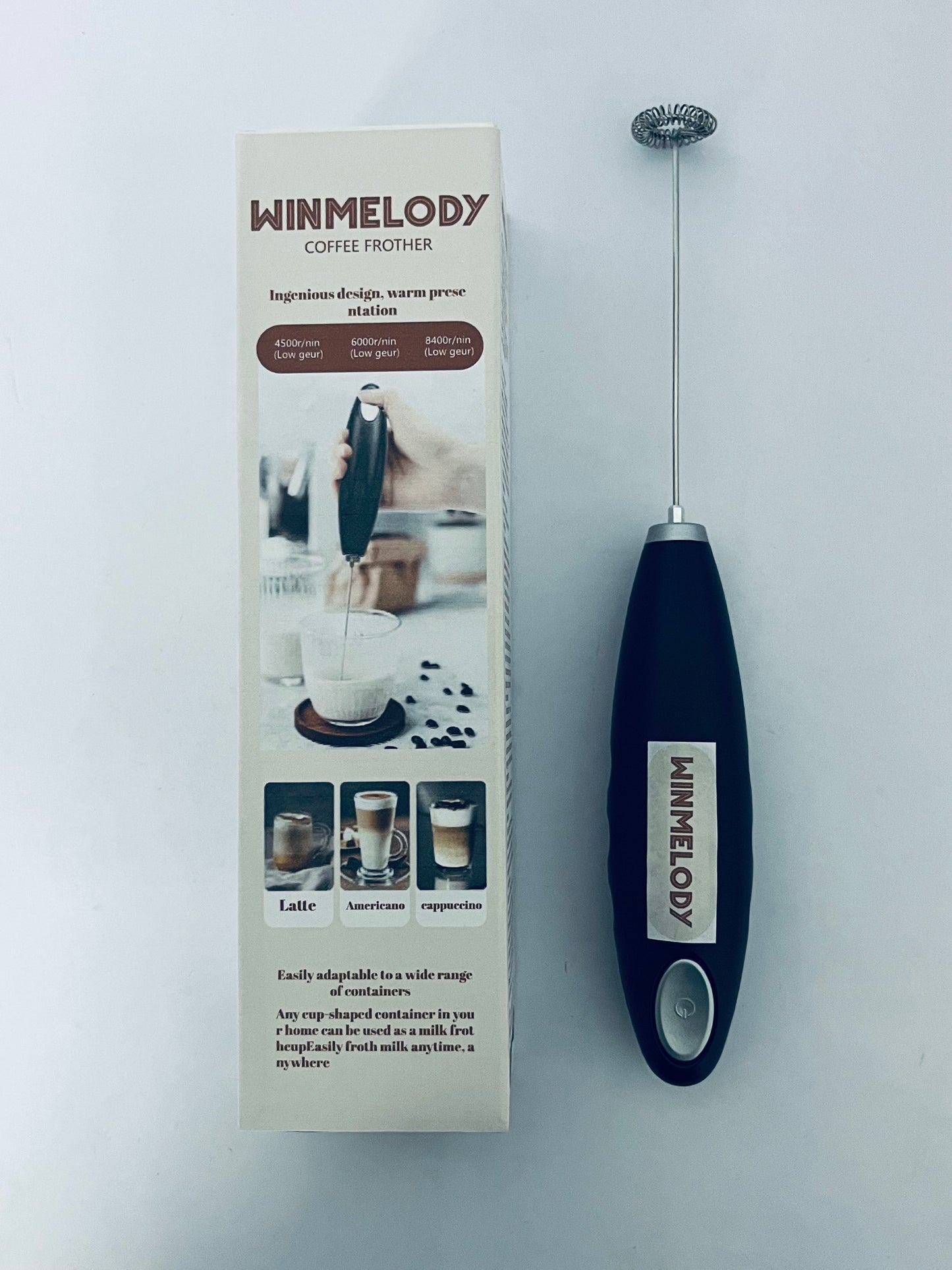 WINMELODY Electric Milk Blender, 10000 R/Min, Handheld, Easy To Store Portable, cordless,One Touch, Removable Stainless Steel Blender, Lattes, Coffee, Mixing Drink