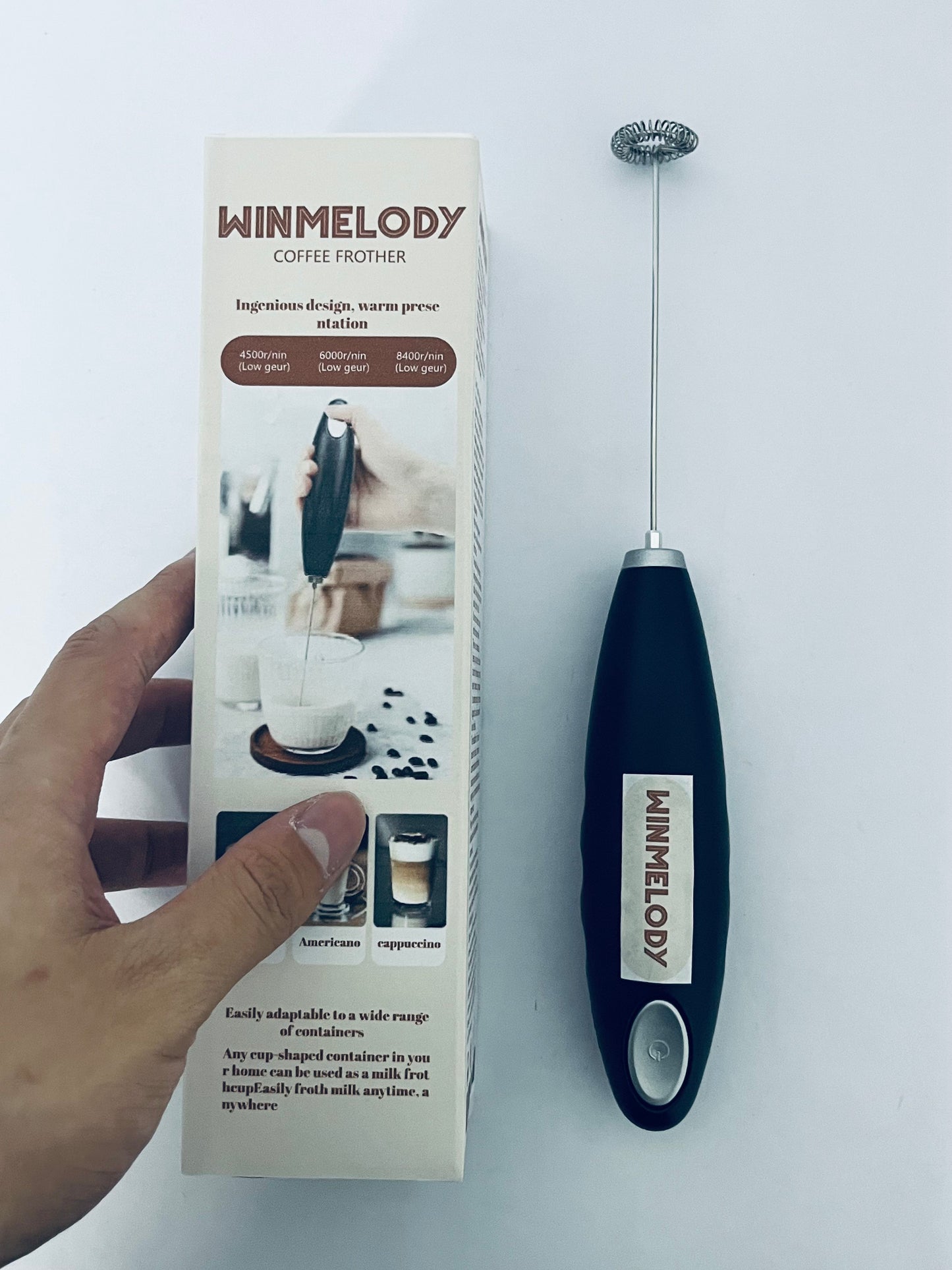 WINMELODY Electric Milk Blender, 10000 R/Min, Handheld, Easy To Store Portable, cordless,One Touch, Removable Stainless Steel Blender, Lattes, Coffee, Mixing Drink