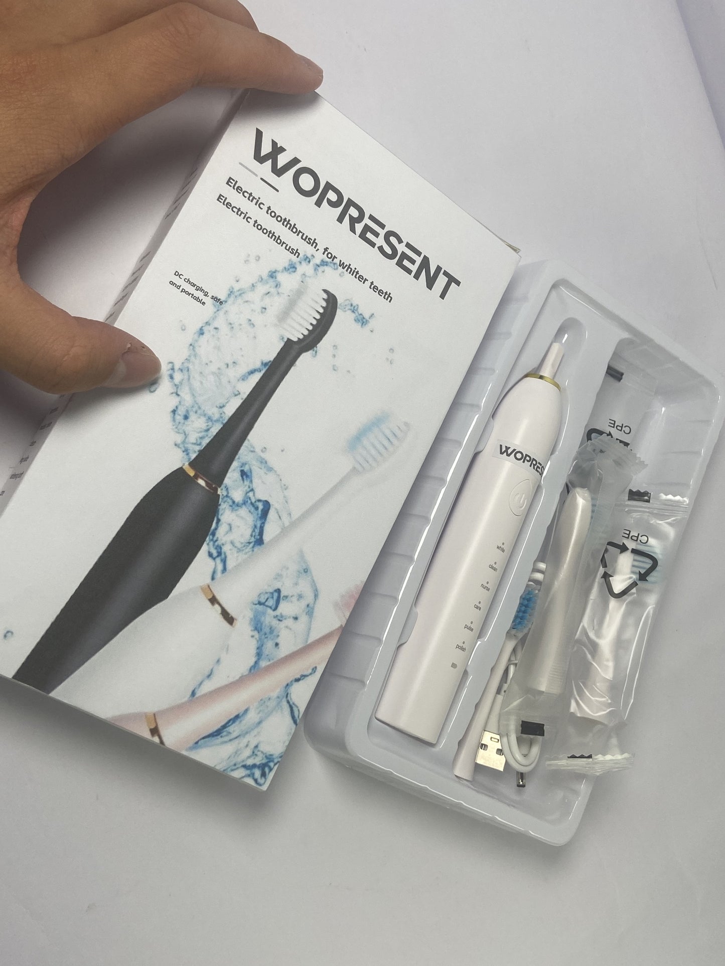 WOPRESENT Waterproof Sonic Electric Toothbrush for Adults - 6 Modes with Pressure Sensor, Smart Timer，Rechargeable Toothbrushes with 3 Brush Heads,Whitening & Sensitive Teeth Care,30 Days Long Battery Life