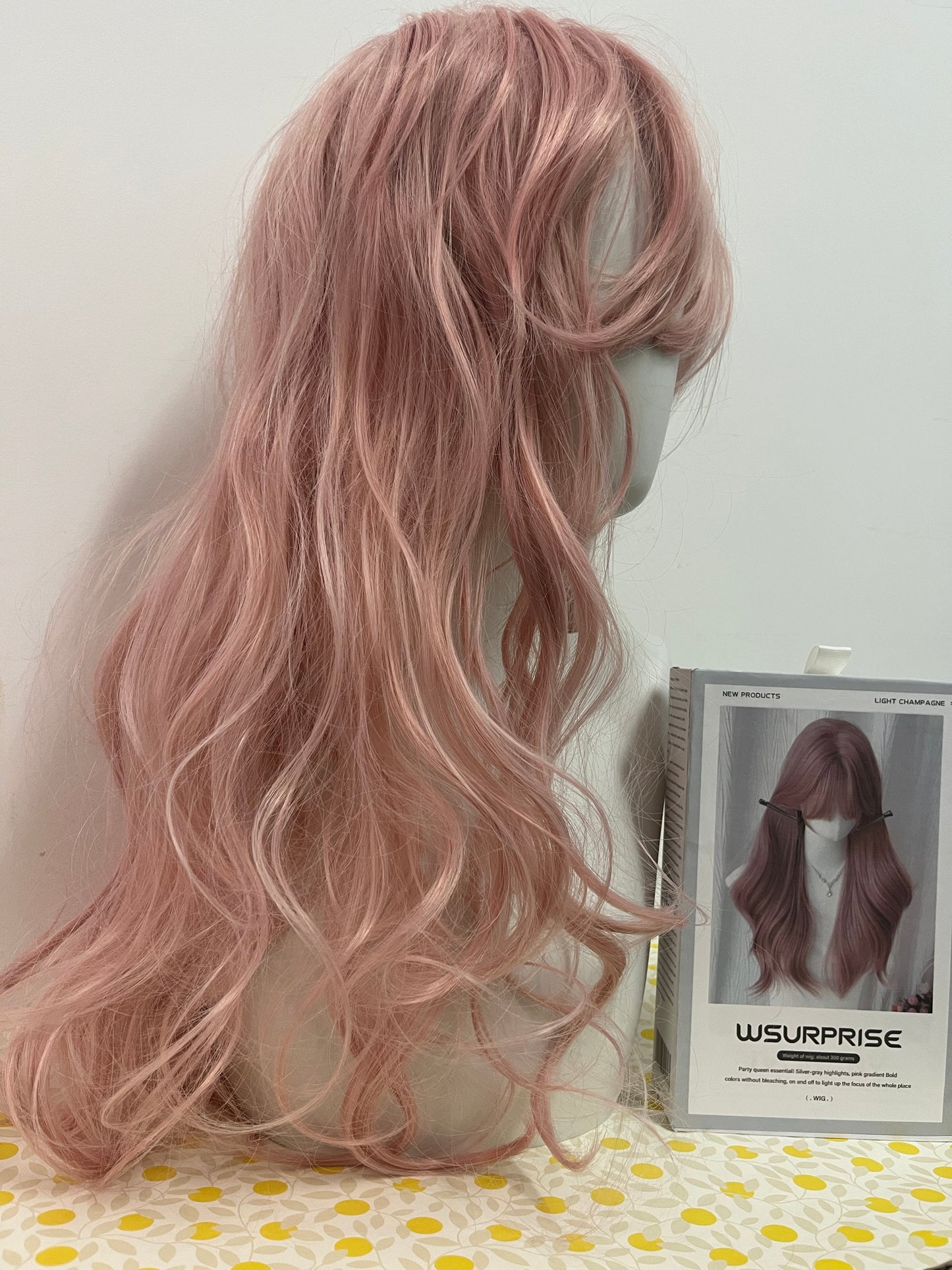 WSURPRISE 26 Inch 13×3 Ash Pink Wigs 180% Density Synthetic Lace Front Wigs  For Women