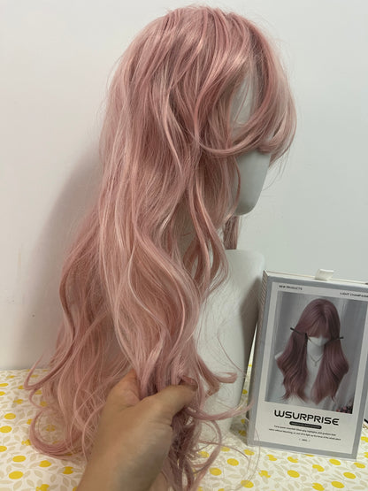 WSURPRISE 26 Inch 13×3 Ash Pink Wigs 180% Density Synthetic Lace Front Wigs  For Women