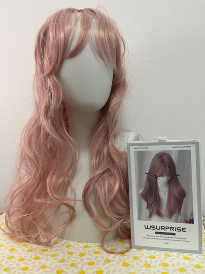 WSURPRISE 26 Inch 13×3 Ash Pink Wigs 180% Density Synthetic Lace Front Wigs  For Women