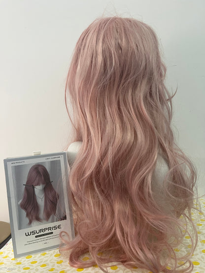 WSURPRISE 26 Inch 13×3 Ash Pink Wigs 180% Density Synthetic Lace Front Wigs  For Women