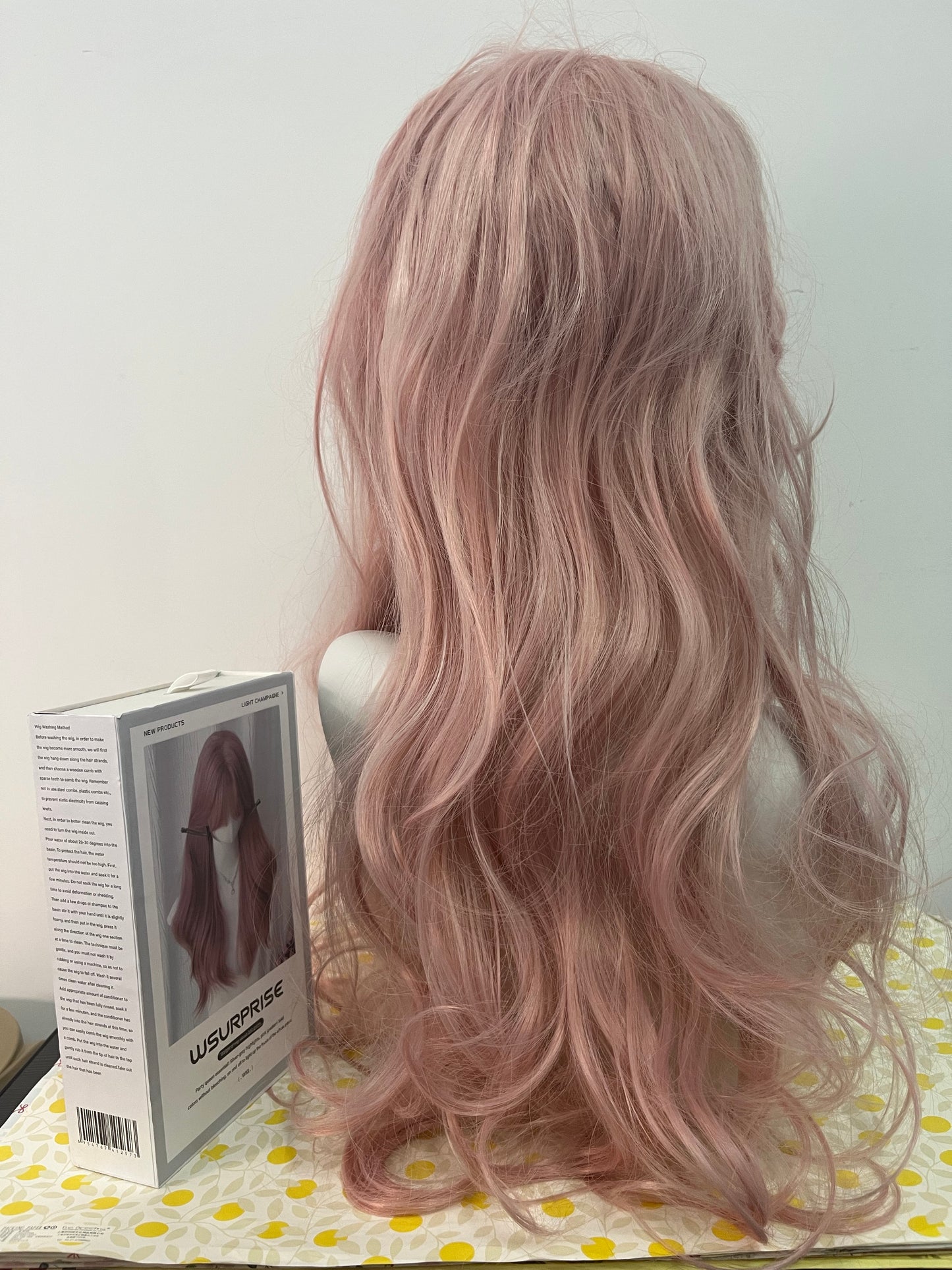 WSURPRISE 26 Inch 13×3 Ash Pink Wigs 180% Density Synthetic Lace Front Wigs  For Women