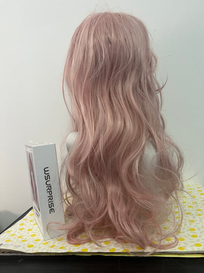 WSURPRISE 26 Inch 13×3 Ash Pink Wigs 180% Density Synthetic Lace Front Wigs  For Women