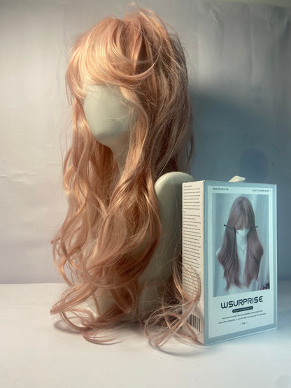 WSURPRISE 26 Inch 13×3 Ash Pink Wigs 180% Density Synthetic Lace Front Wigs  For Women