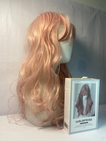 WSURPRISE 26 Inch 13×3 Ash Pink Wigs 180% Density Synthetic Lace Front Wigs  For Women
