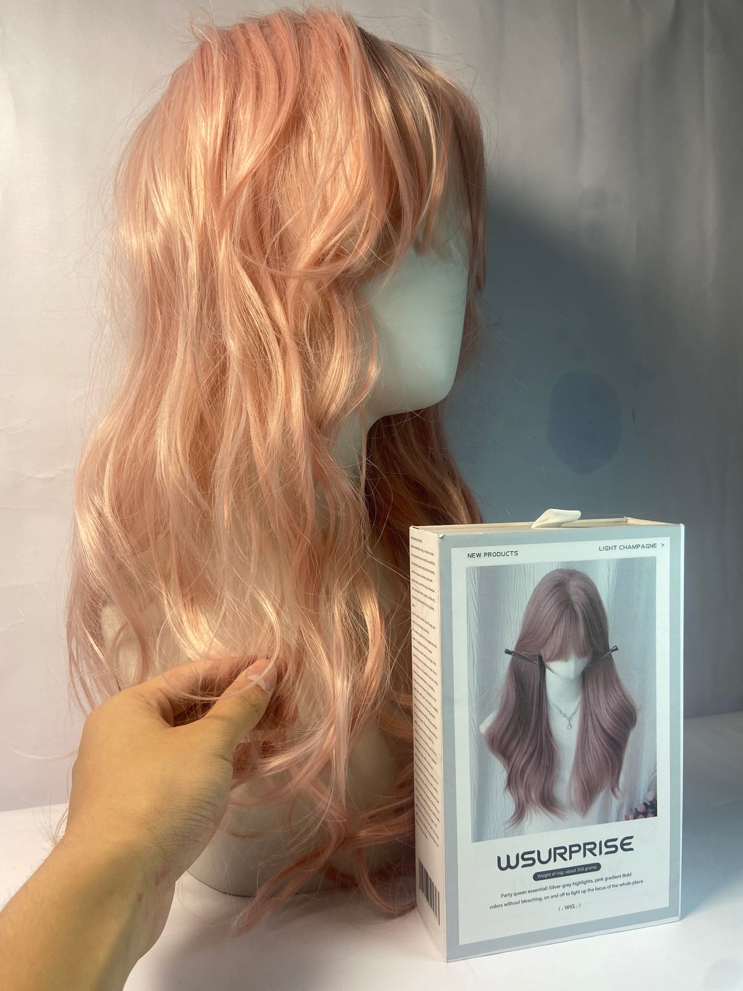 WSURPRISE 26 Inch 13×3 Ash Pink Wigs 180% Density Synthetic Lace Front Wigs  For Women