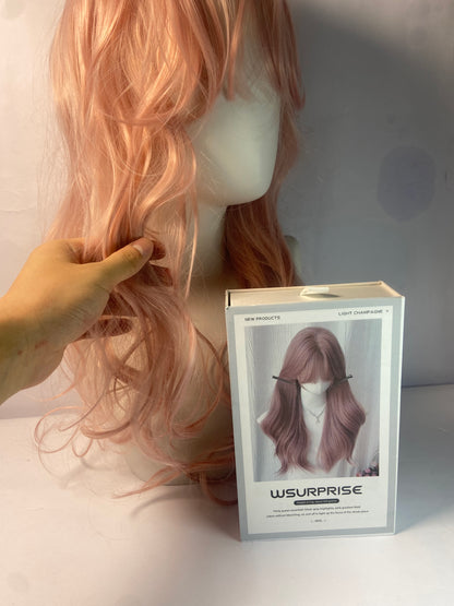 WSURPRISE 26 Inch 13×3 Ash Pink Wigs 180% Density Synthetic Lace Front Wigs  For Women