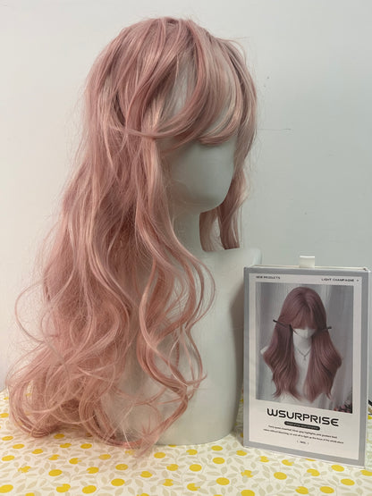 WSURPRISE 26 Inch 13×3 Ash Pink Wigs 180% Density Synthetic Lace Front Wigs  For Women