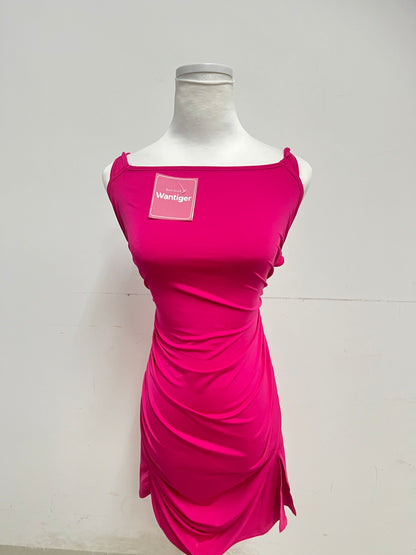 Wantiger Pink Ruched Slip Dress Sexy & Eye-Catching Comfortable & Skin-Friendly A Focal Choice for Summer Parties