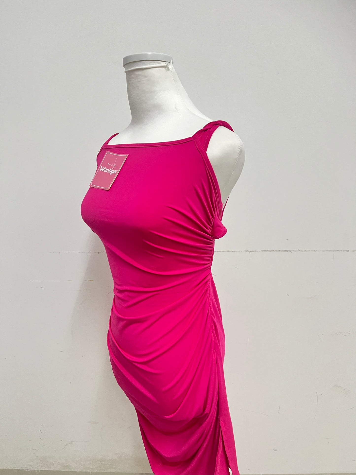 Wantiger Pink Ruched Slip Dress Sexy & Eye-Catching Comfortable & Skin-Friendly A Focal Choice for Summer Parties
