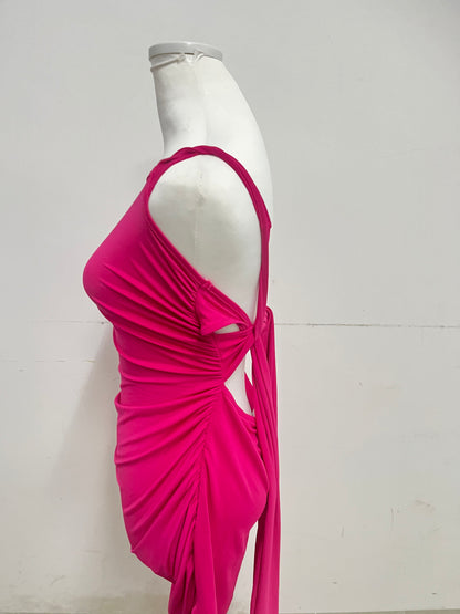Wantiger Pink Ruched Slip Dress Sexy & Eye-Catching Comfortable & Skin-Friendly A Focal Choice for Summer Parties