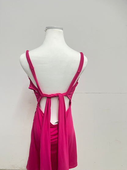 Wantiger Pink Ruched Slip Dress Sexy & Eye-Catching Comfortable & Skin-Friendly A Focal Choice for Summer Parties