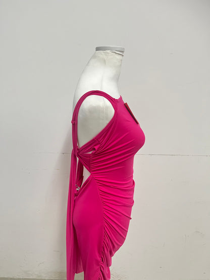Wantiger Pink Ruched Slip Dress Sexy & Eye-Catching Comfortable & Skin-Friendly A Focal Choice for Summer Parties