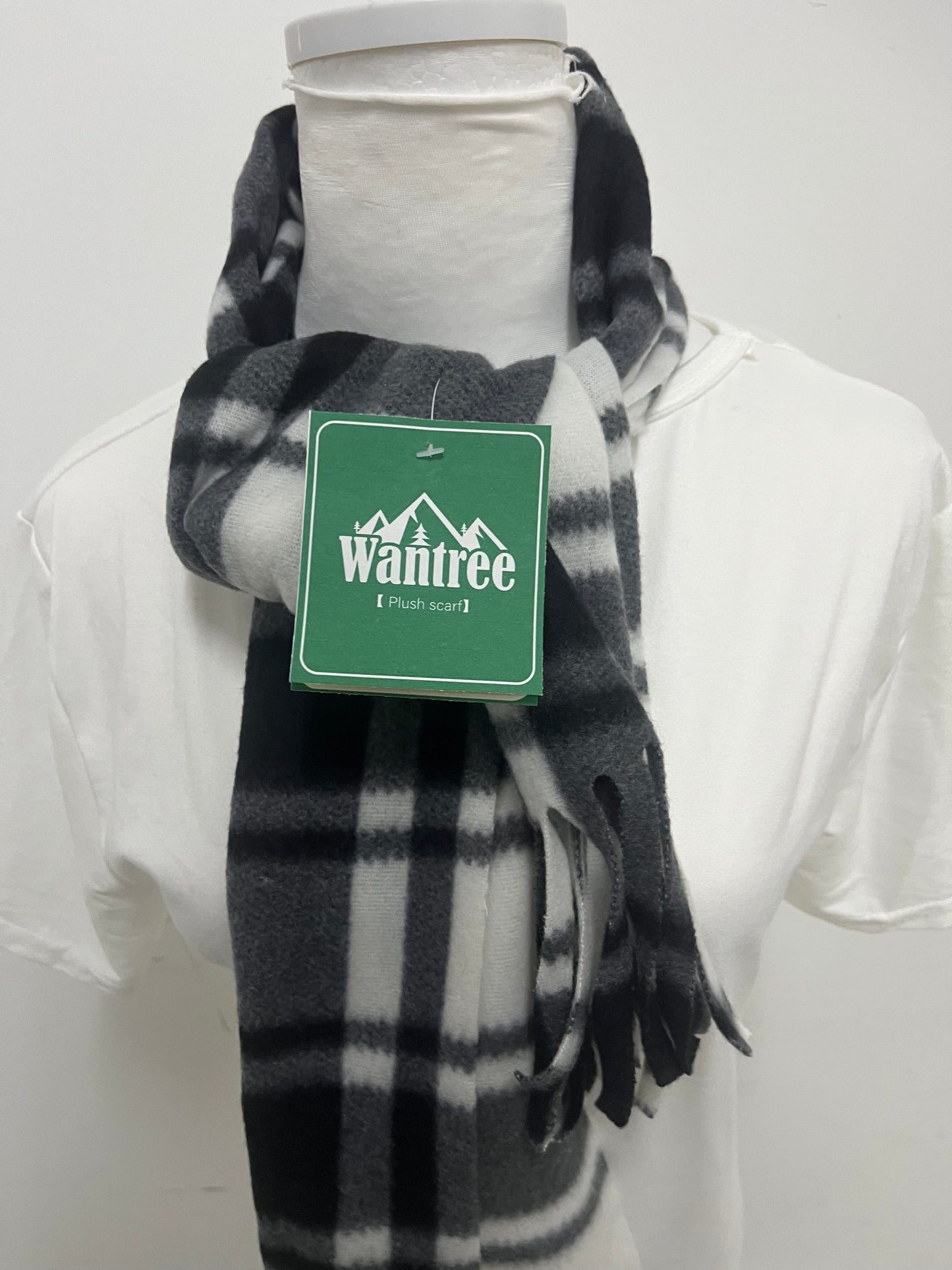 Wantree Black & White Scarf - Cloud-Like Softness with Versatile Fringe Detail