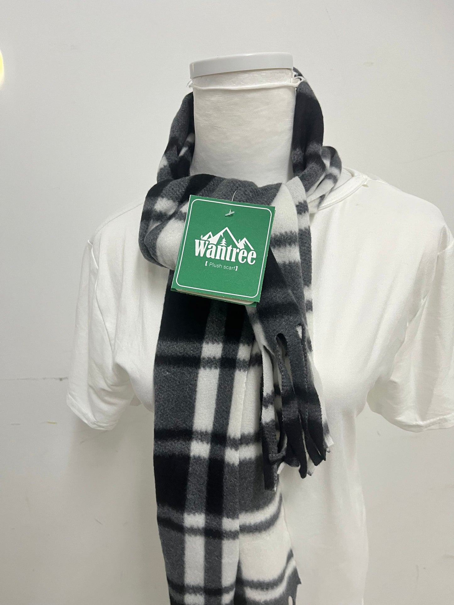 Wantree Black & White Scarf - Cloud-Like Softness with Versatile Fringe Detail